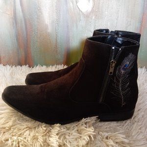 ASOS Chelsea Men  Boots In Black Faux Suede With Embroidery Detail, 9 US.